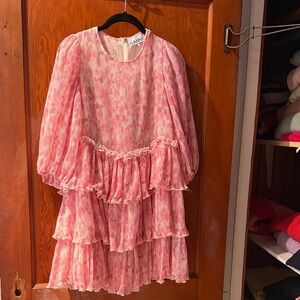 Ganni Pink Pleated Floral Dress